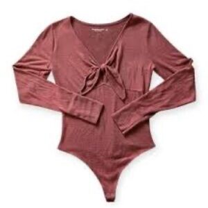Abercrombie  Long Sleeve Tie-Front Bodysuit - Pink